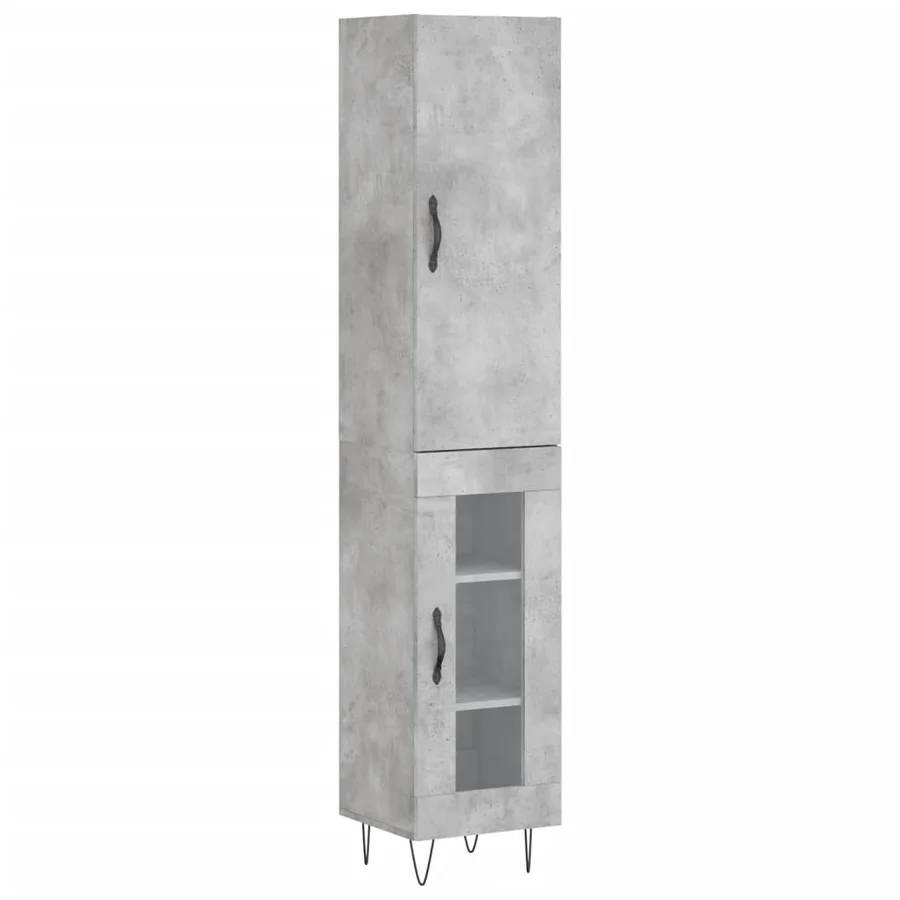 Buffet haut Gris béton 34,5x34x180 cm Bois d'ingénierie - 2