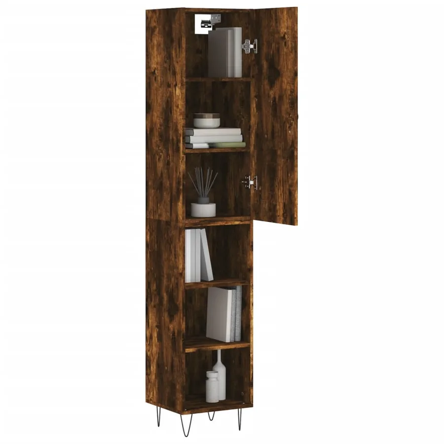 Buffet haut Chêne fumé 34,5x34x180 cm Bois d'ingénierie - 3
