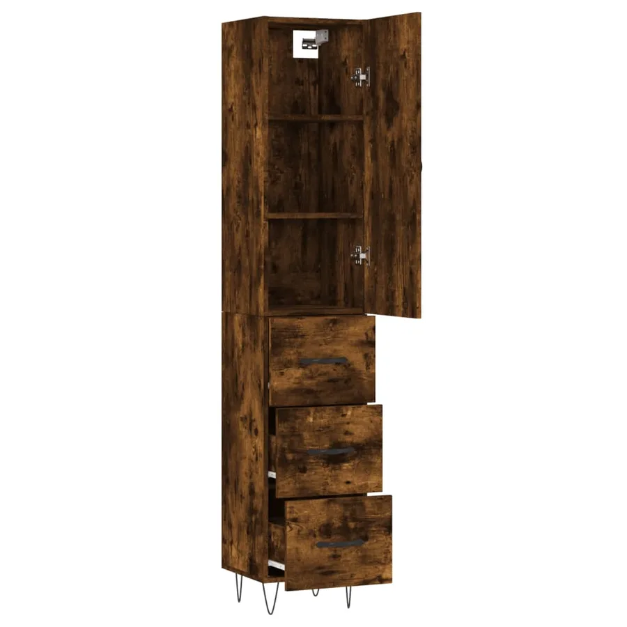 Buffet haut Chêne fumé 34,5x34x180 cm Bois d'ingénierie - 4