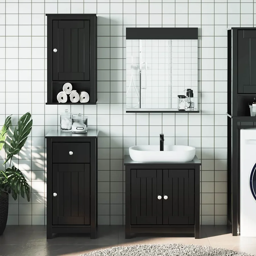 Meubles de salle de bain 3 pcs BERG noir bois de pin massif