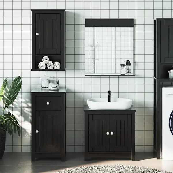 Meubles de salle de bain 3 pcs BERG noir bois de pin massif