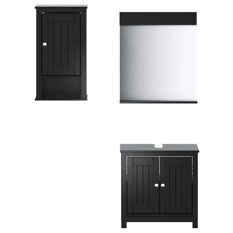 Meubles de salle de bain 3 pcs BERG noir bois de pin massif - 2