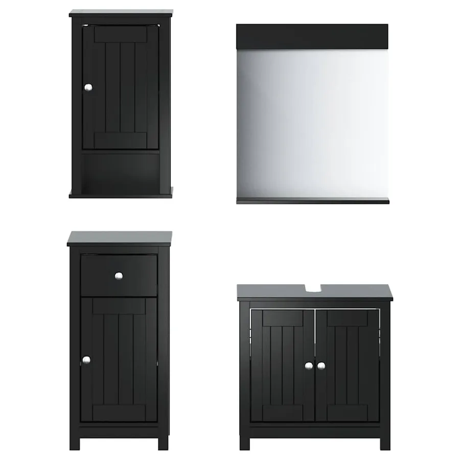 Meubles de salle de bain 4 pcs BERG noir bois de pin massif - 2