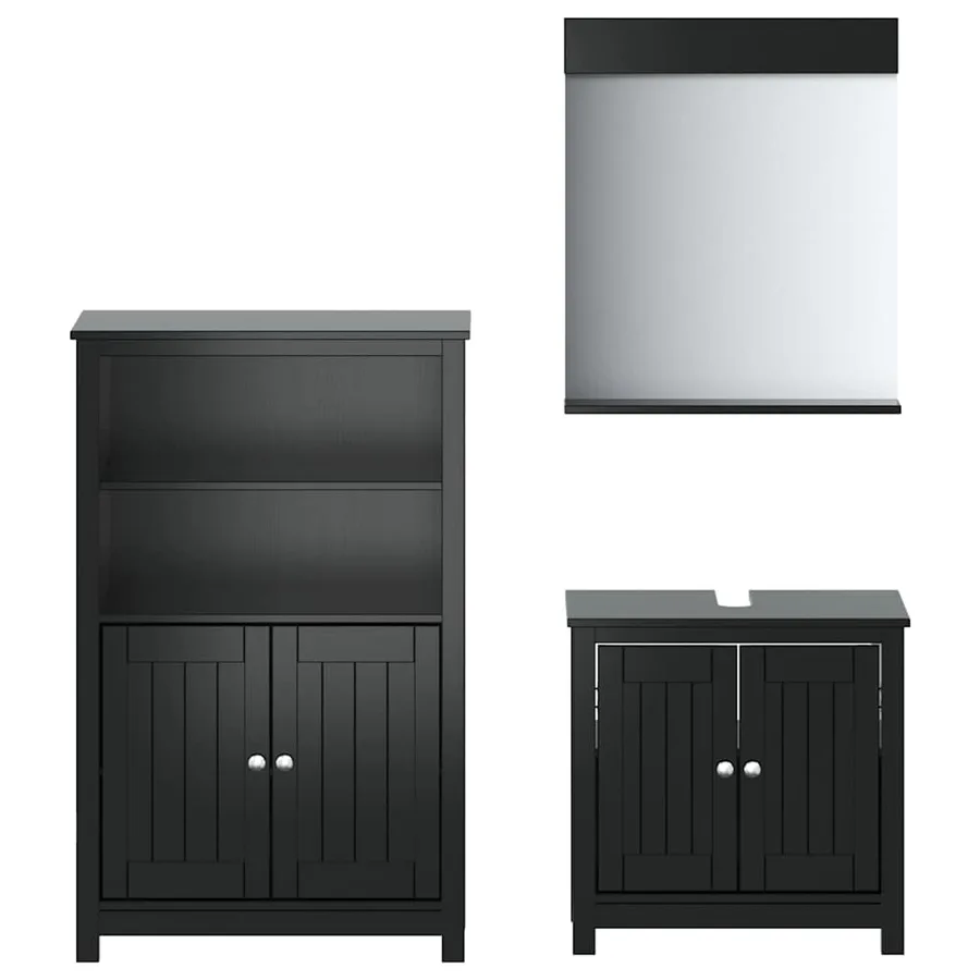 Meubles de salle de bain 3 pcs BERG noir bois de pin massif - 2
