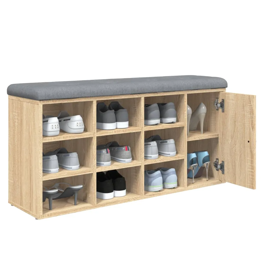 Banc à chaussures chêne sonoma 102x32x50 cm bois d'ingénierie - 4