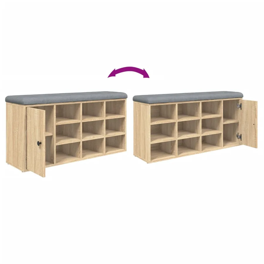 Banc à chaussures chêne sonoma 102x32x50 cm bois d'ingénierie - 9