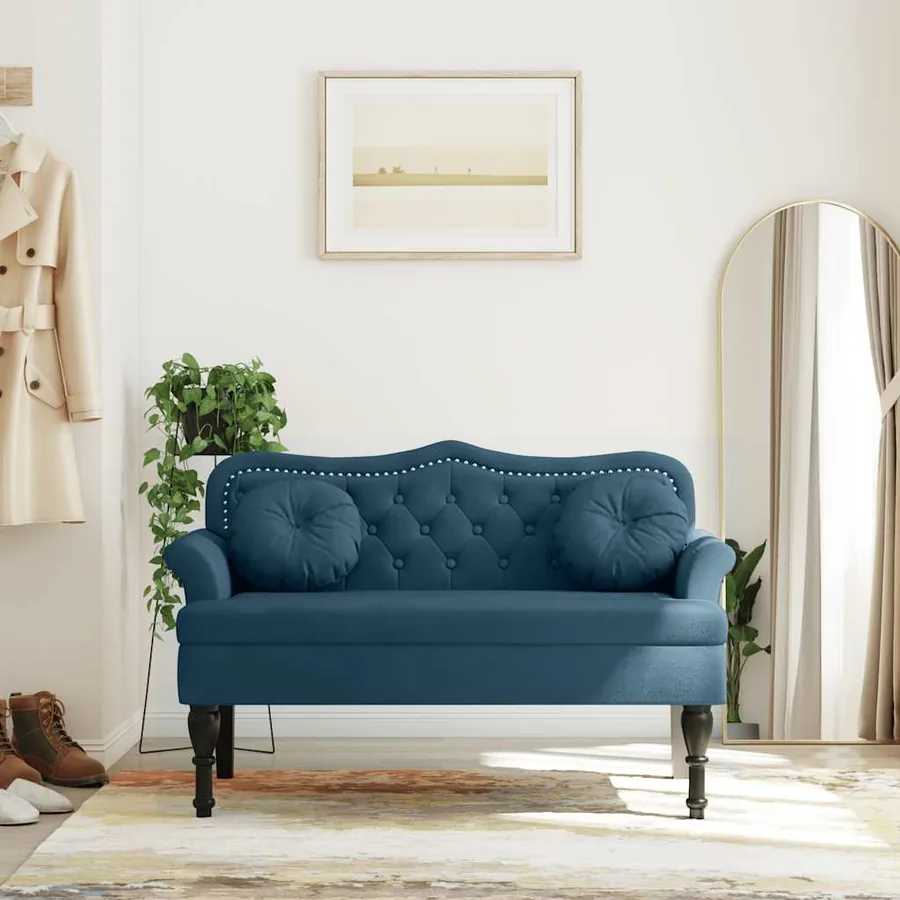 Banc avec coussins bleu 120,5x65x75 cm velours