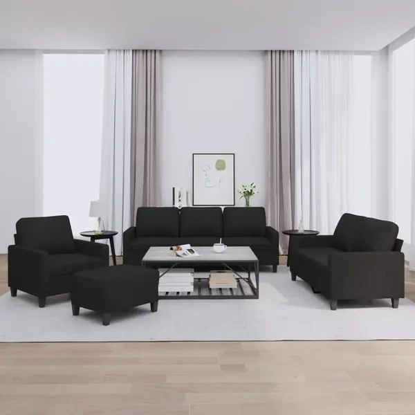 Ensemble de canapés 4 pcs avec coussins Noir Tissu