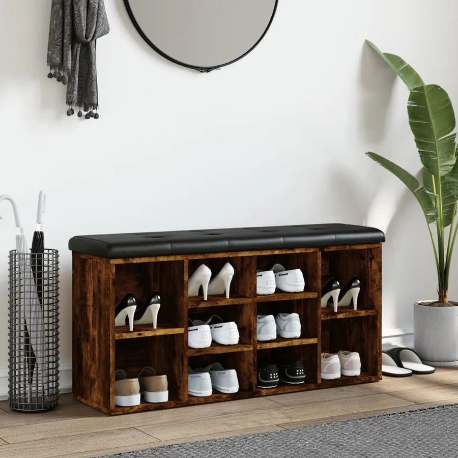 Banc à chaussures chêne fumé 102x32x50 cm bois d'ingénierie - 3