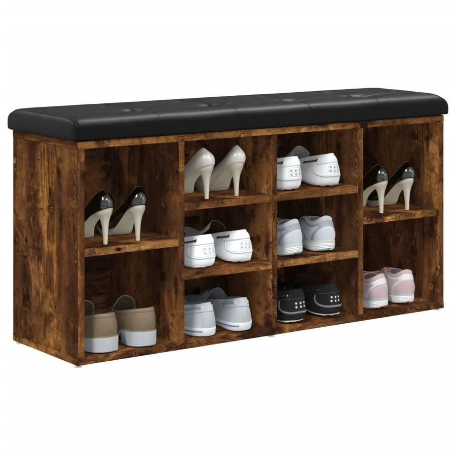 Banc à chaussures chêne fumé 102x32x50 cm bois d'ingénierie - 7