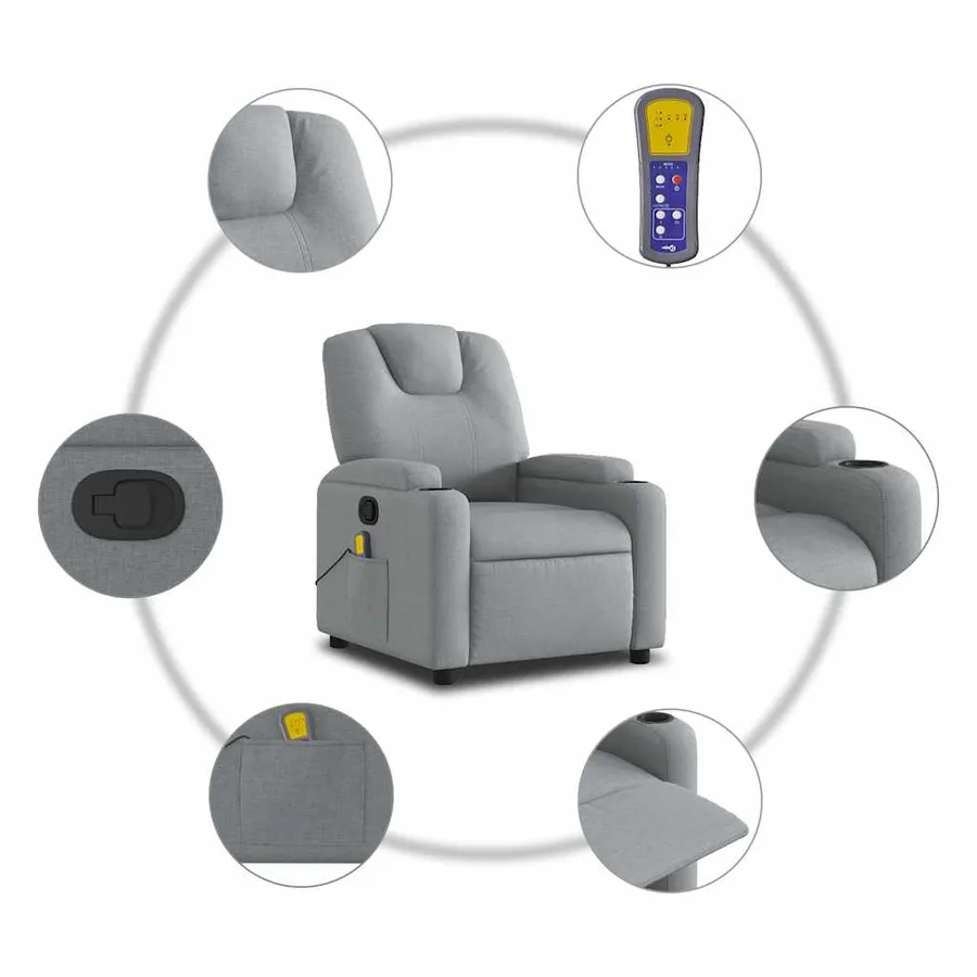 Fauteuil de massage inclinable Gris clair Tissu - 9