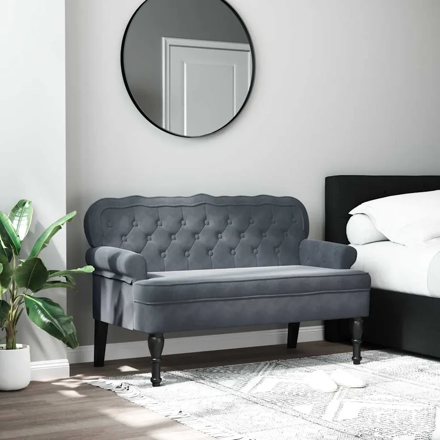 Banc avec dossier gris foncé 119,5x64,5x75 cm velours