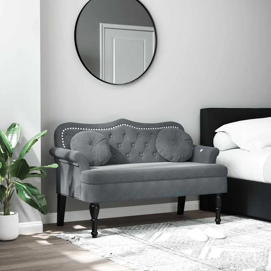Banc avec coussins Gris foncé 120,5x65x75 cm Velours