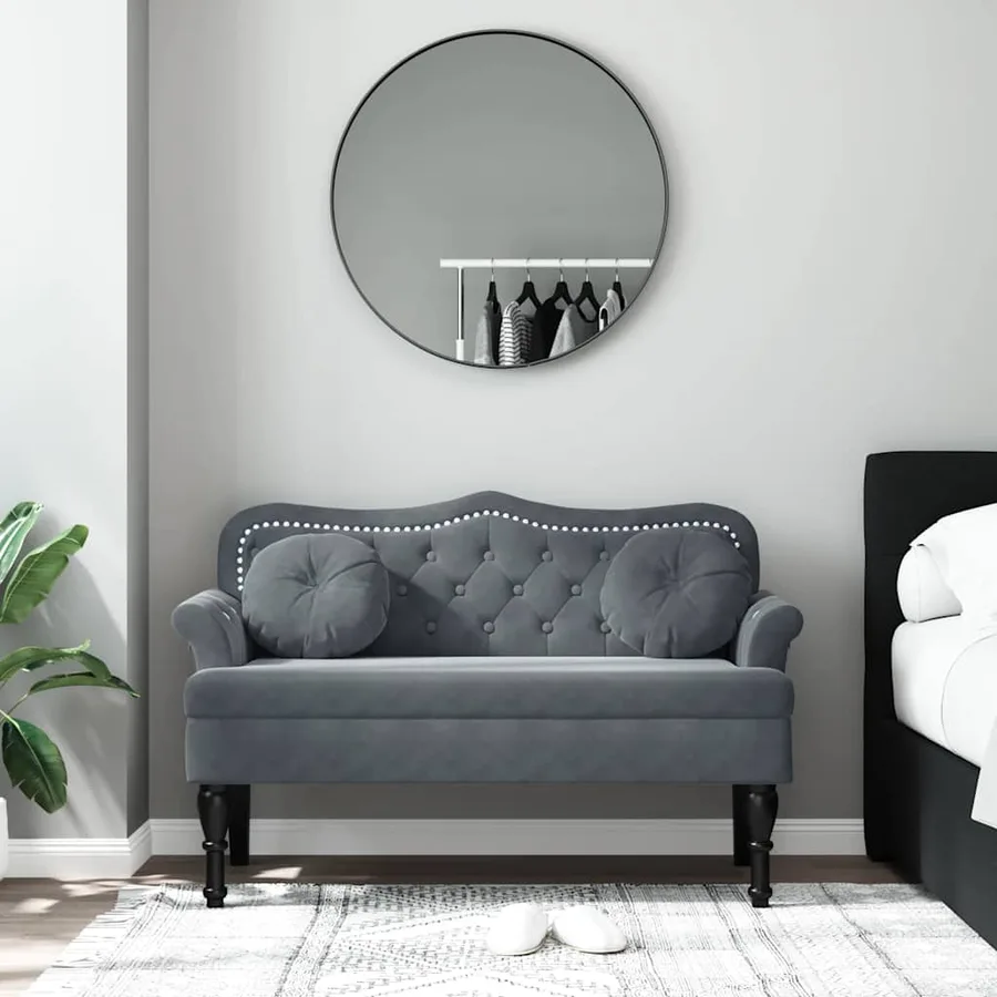 Banc avec coussins Gris foncé 120,5x65x75 cm Velours - 3