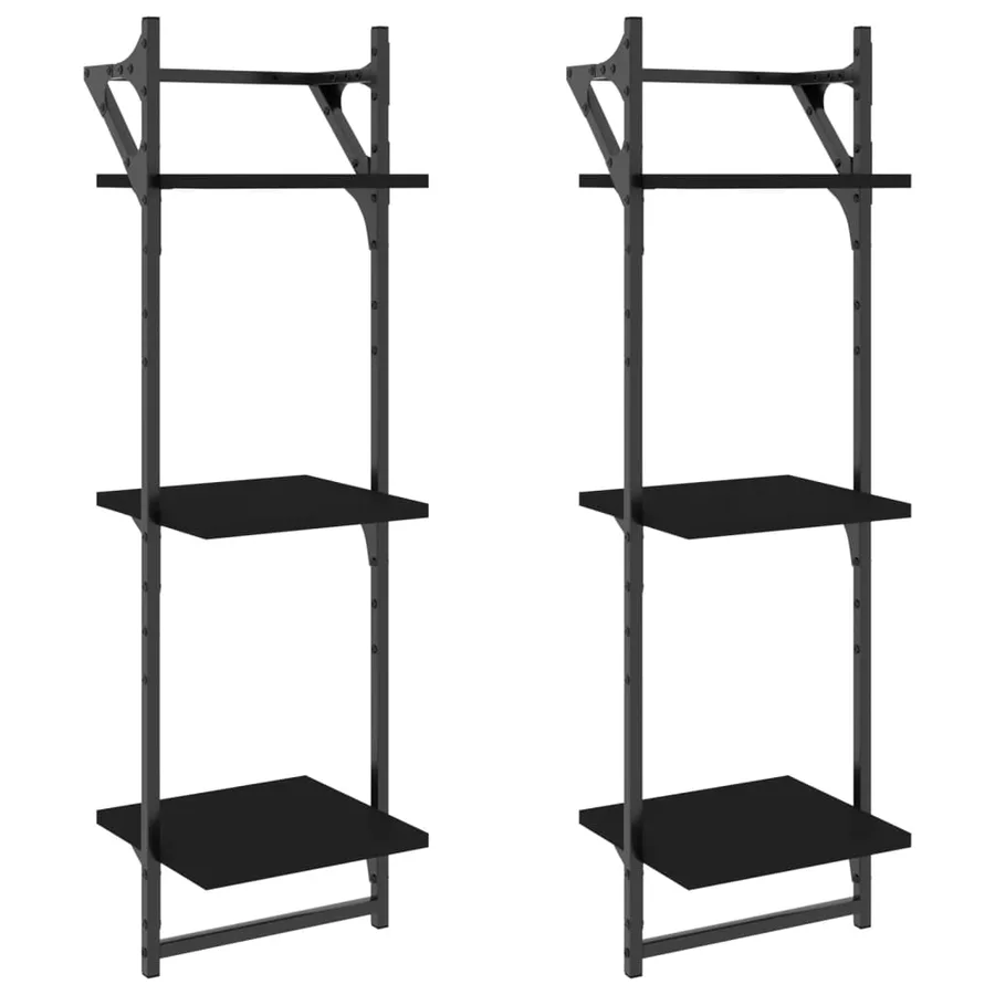 Étagères murales à 3 niveaux avec barres 2 pcs noir 30x25x100cm - 2