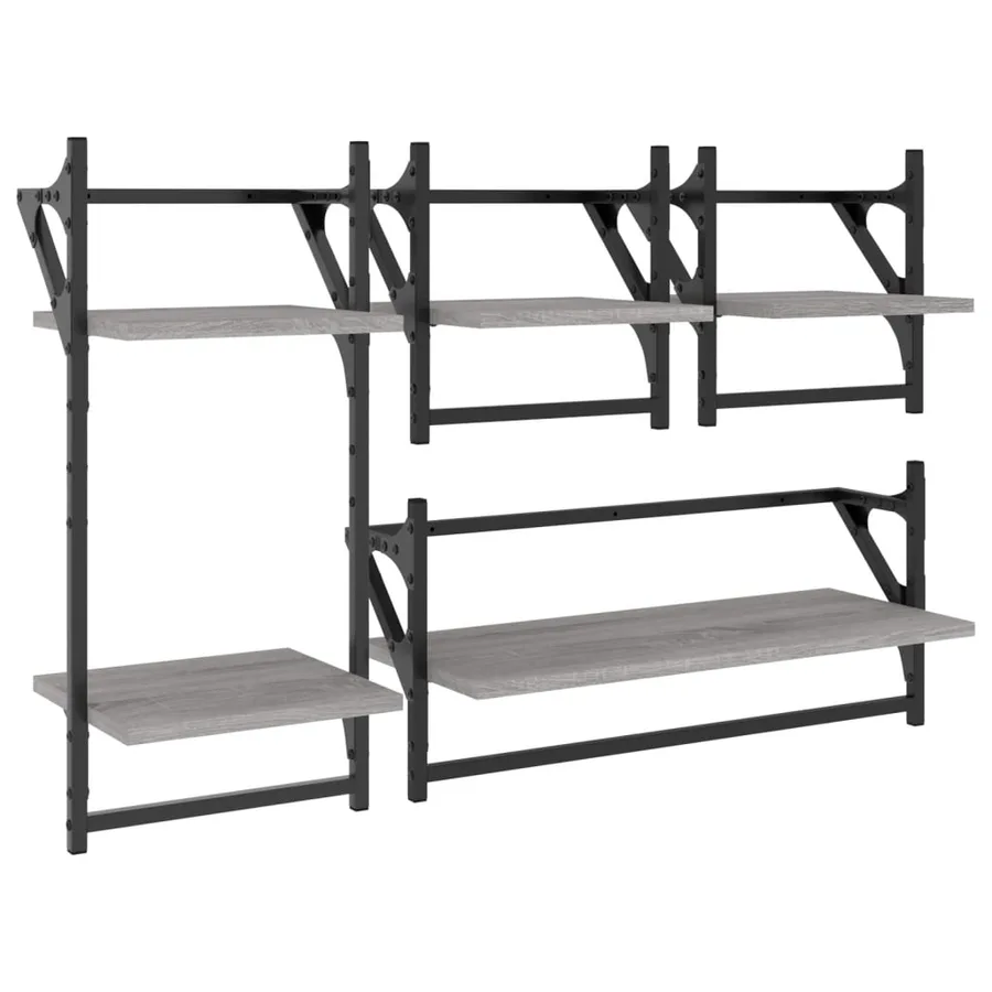 Ensemble d'étagères murales avec barres 4 pcs sonoma gris - 2