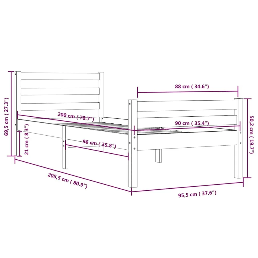 Cadre de lit sans matelas bois massif 90x200 cm - 10