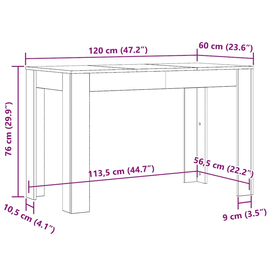 Table à dîner sonoma gris 120x60x76 cm bois d'ingénierie - 7