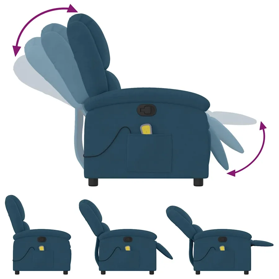 Fauteuil inclinable de massage bleu velours - 7