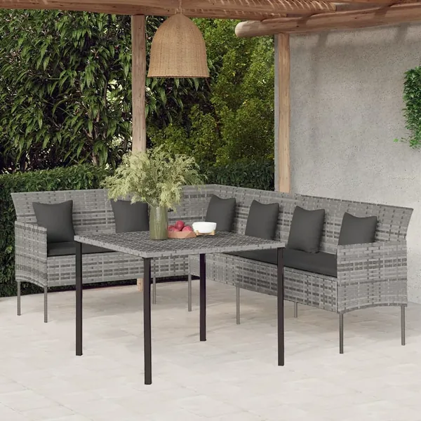 Ensemble à manger de jardin et coussins 2 pcs gris rotin