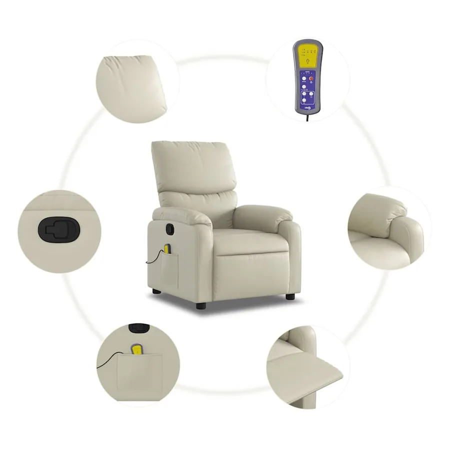 Fauteuil de massage inclinable crème similicuir - 6