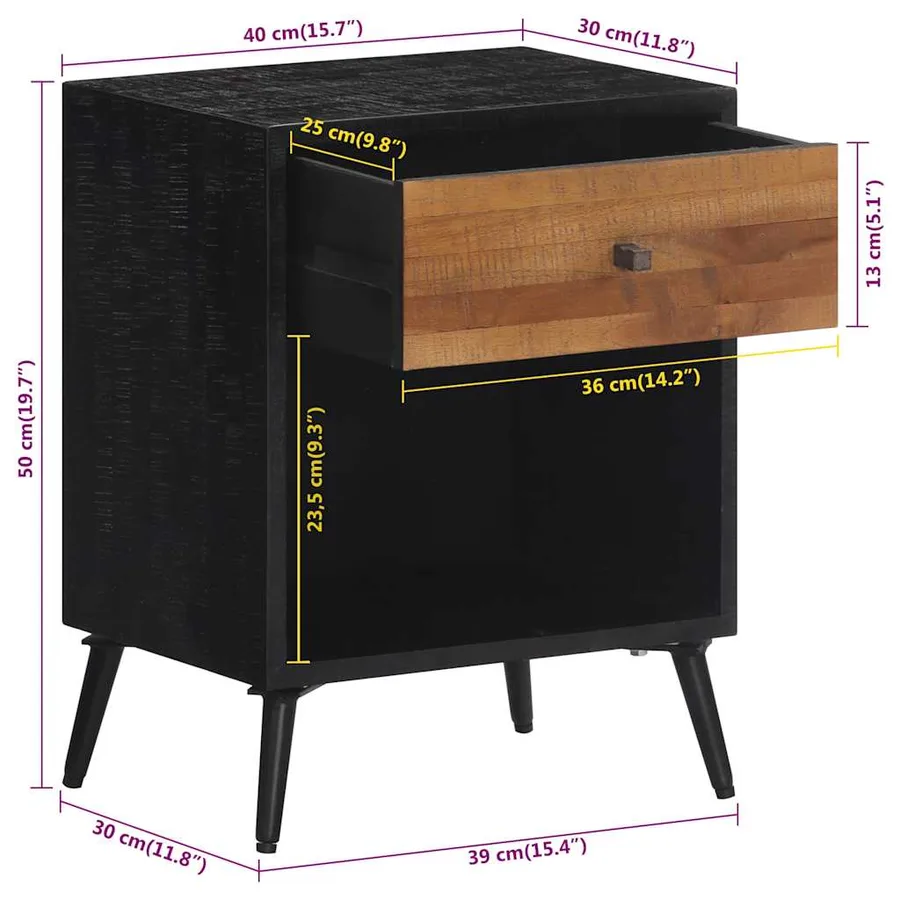 Table de chevet 40x30x50 cm bois massif de teck - 11