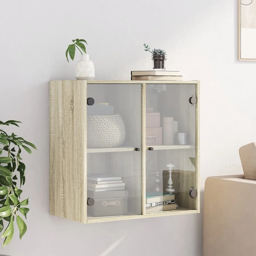 Armoire murale avec portes en verre chêne sonoma 68x37x68,5 cm - 3