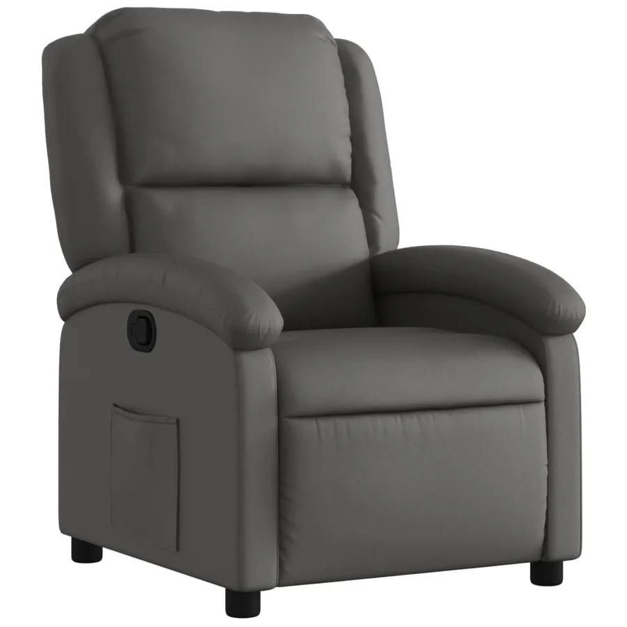 Fauteuil inclinable en cuir véritable gris - 2