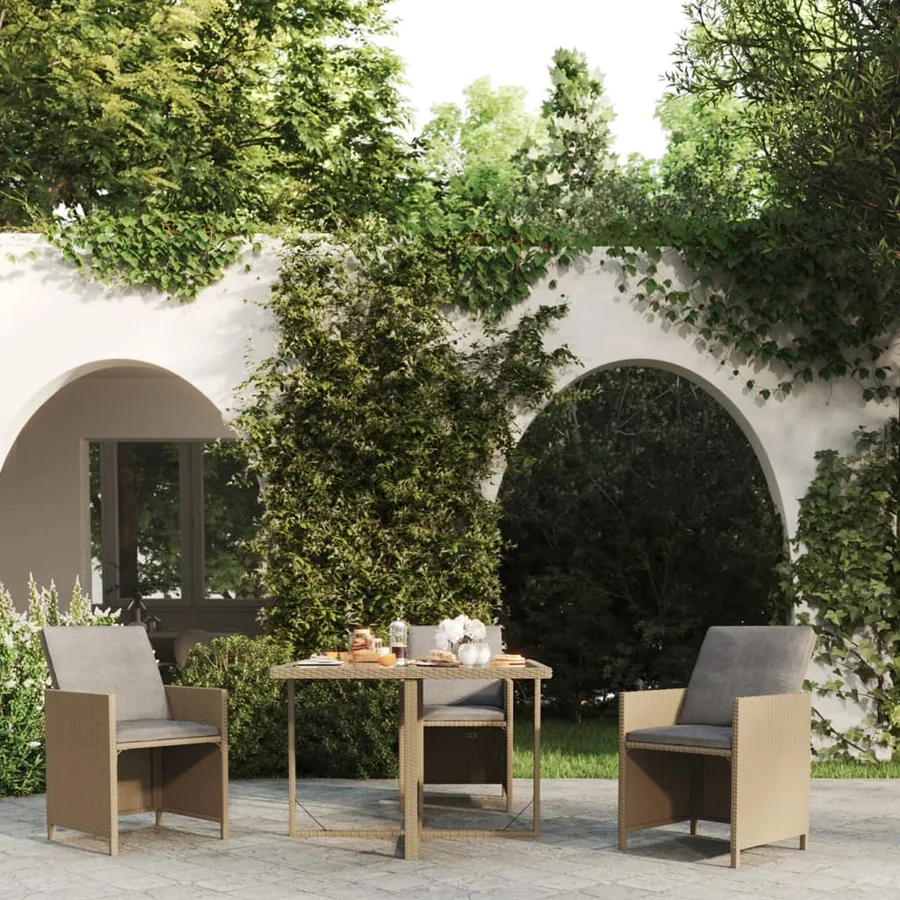 Table de jardin Beige 109x107x74 cm Résine tressée et verre