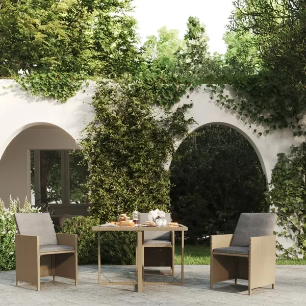 Table de jardin Beige 109x107x74 cm Résine tressée et verre