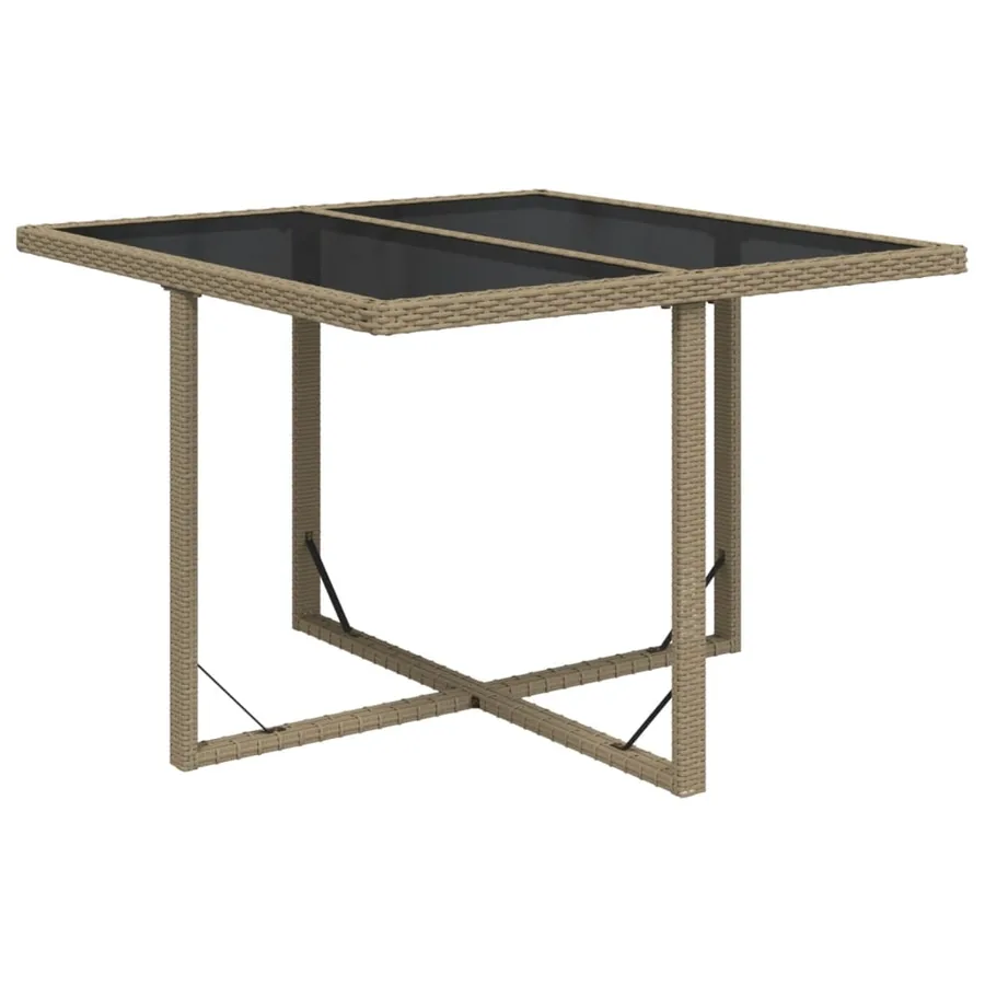 Table de jardin Beige 109x107x74 cm Résine tressée et verre - 2