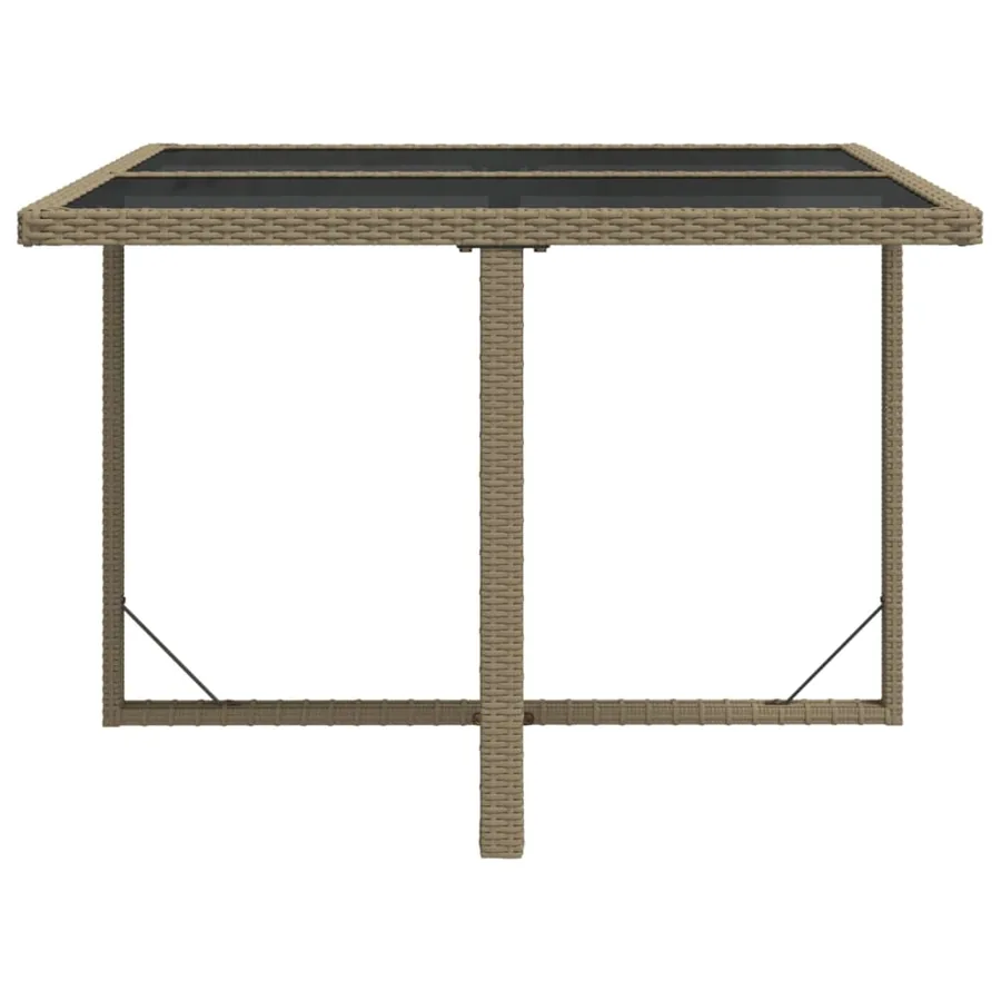 Table de jardin Beige 109x107x74 cm Résine tressée et verre - 4