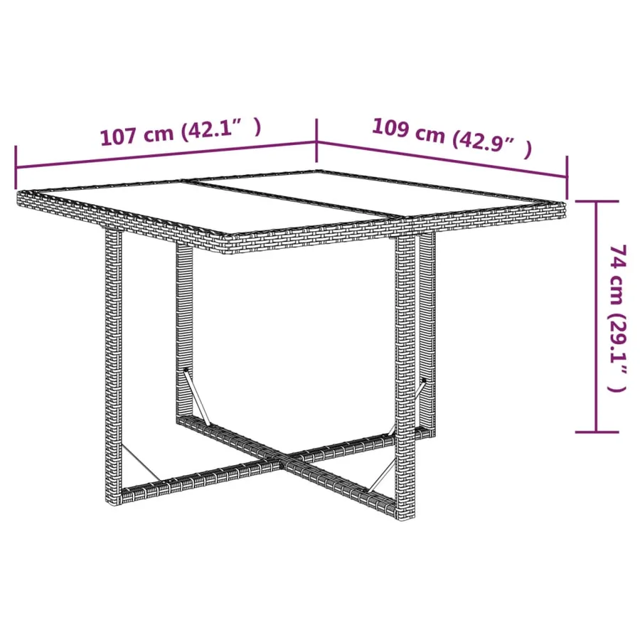 Table de jardin Beige 109x107x74 cm Résine tressée et verre - 7