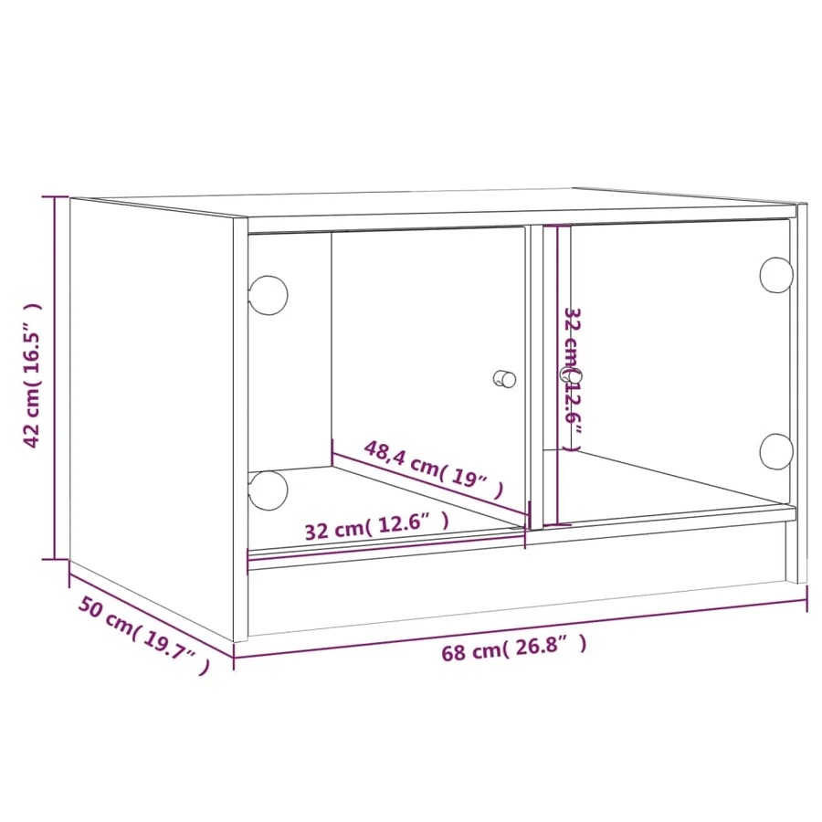 Table basse avec portes en verre chêne fumé 68x50x42 cm - 11