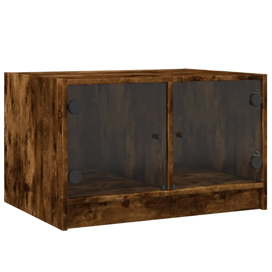 Table basse avec portes en verre chêne fumé 68x50x42 cm - 2