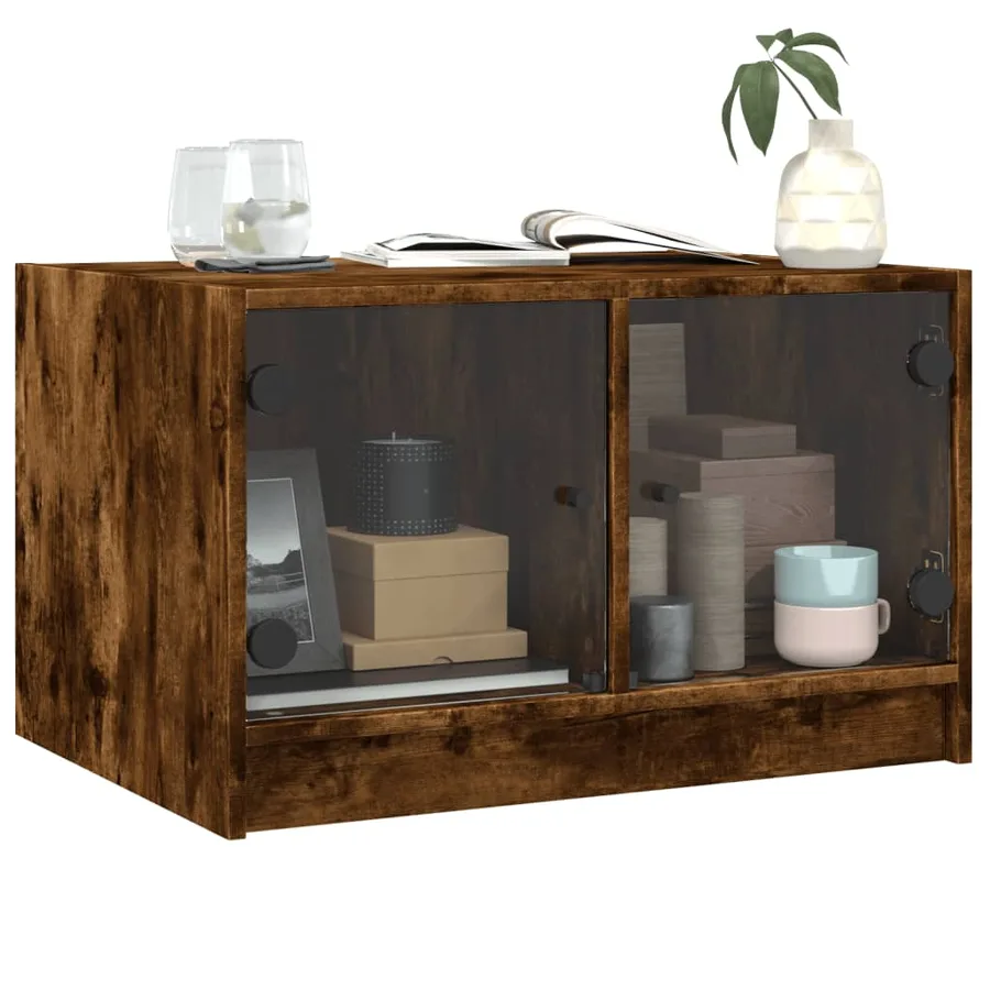 Table basse avec portes en verre chêne fumé 68x50x42 cm - 4