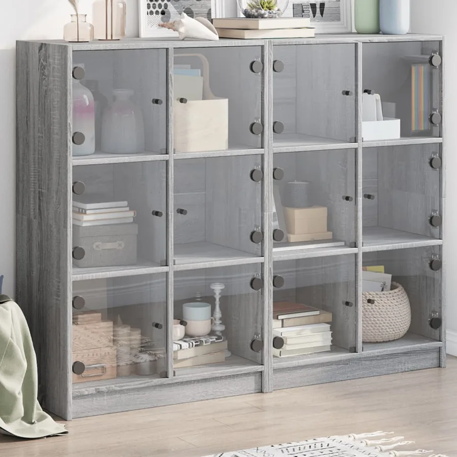 Bibliothèque avec portes sonoma gris 136x37x109 cm