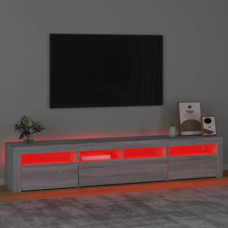 Meuble TV avec lumières LED Sonoma gris 210x35x40 cm - 5