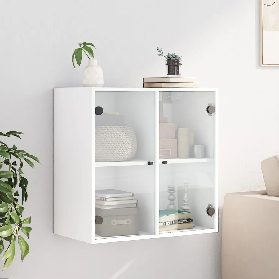 Armoire murale avec portes en verre blanc 68x37x68,5 cm - 3