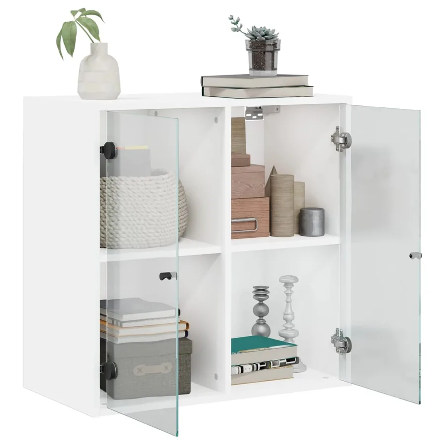 Armoire murale avec portes en verre blanc 68x37x68,5 cm - 5