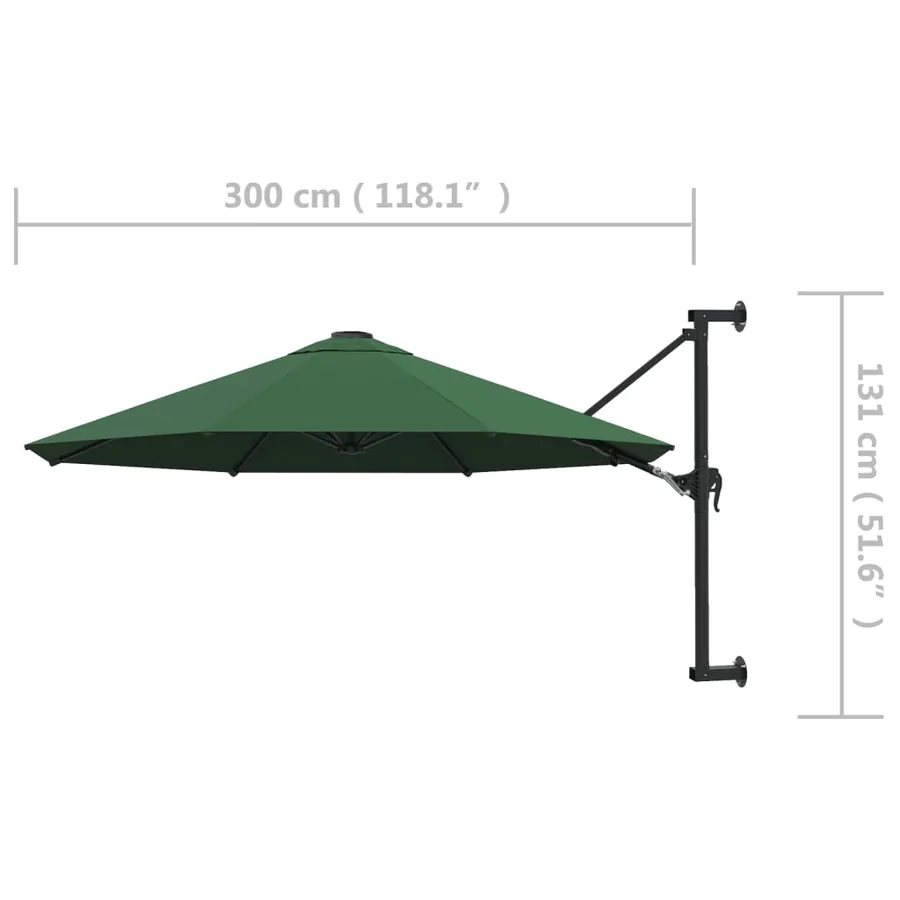 Parasol mural avec mât métallique 300 cm Vert - 8