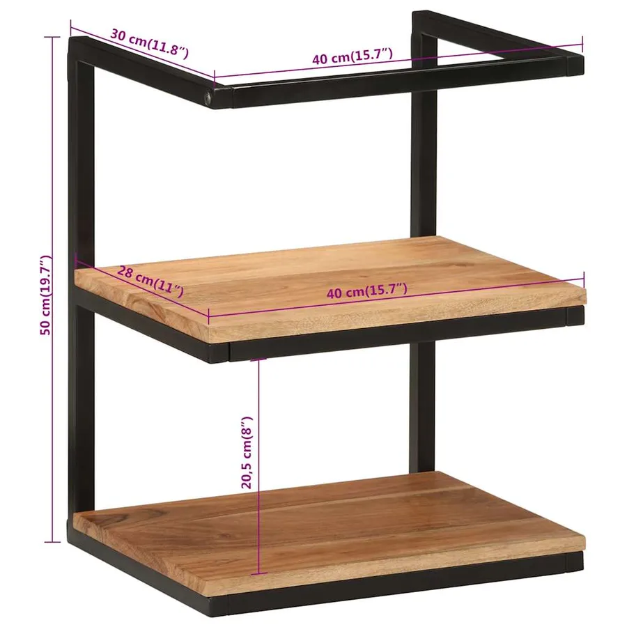 Étagère murale 40x30x50 cm bois massif d'acacia et fer - 9