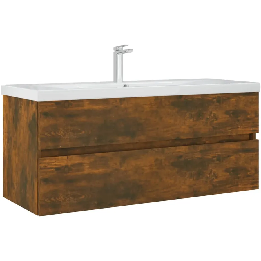 Armoire de lavabo Chêne fumé 100x38,5x45 cm Bois d'ingénierie - 7