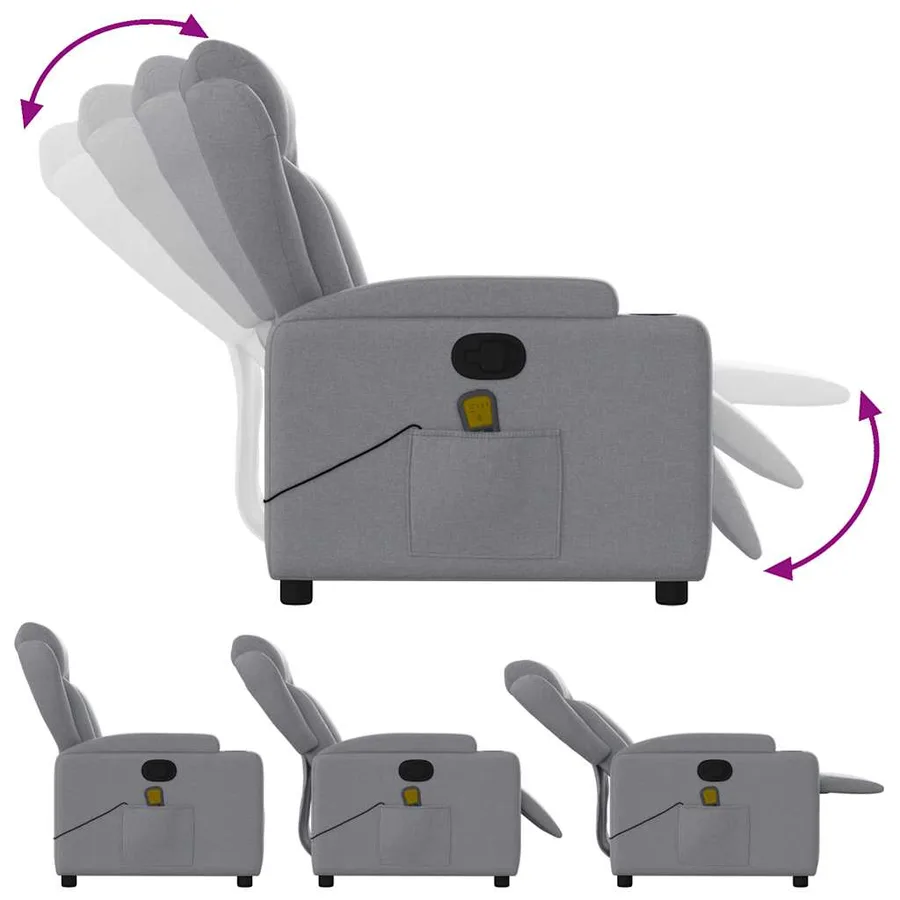 Fauteuil de massage inclinable gris clair tissu - 5