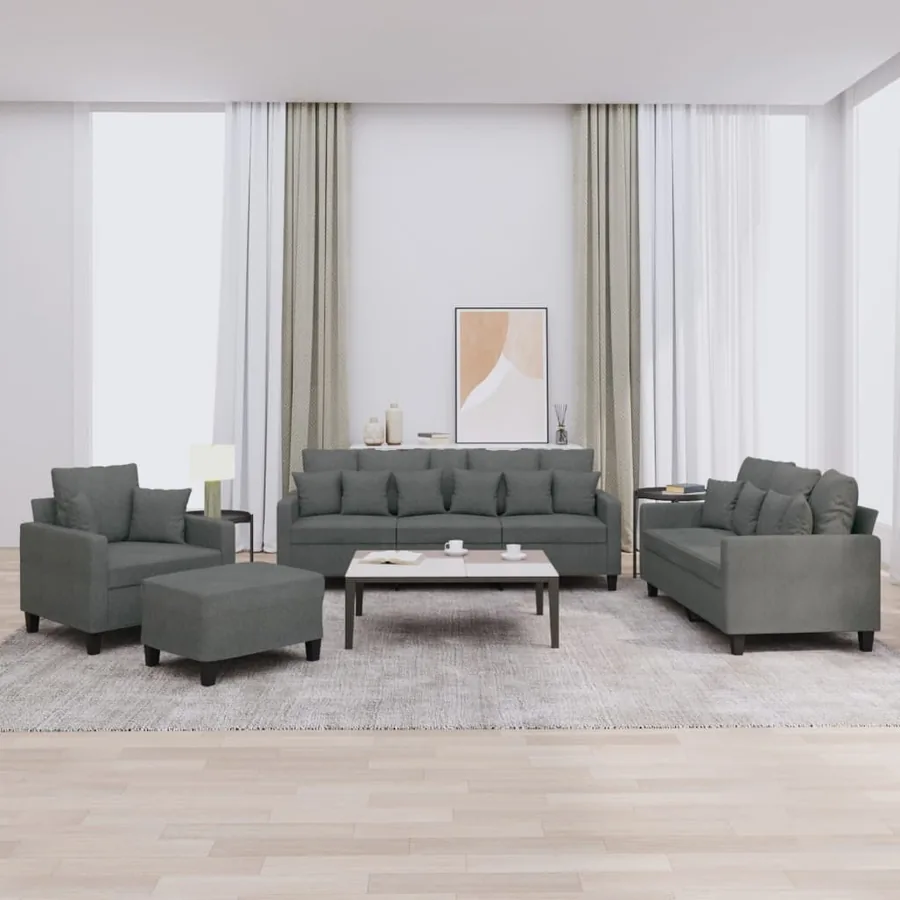 Ensemble de canapés 4 pcs coussins gris foncé tissu