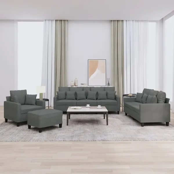Ensemble de canapés 4 pcs coussins gris foncé tissu