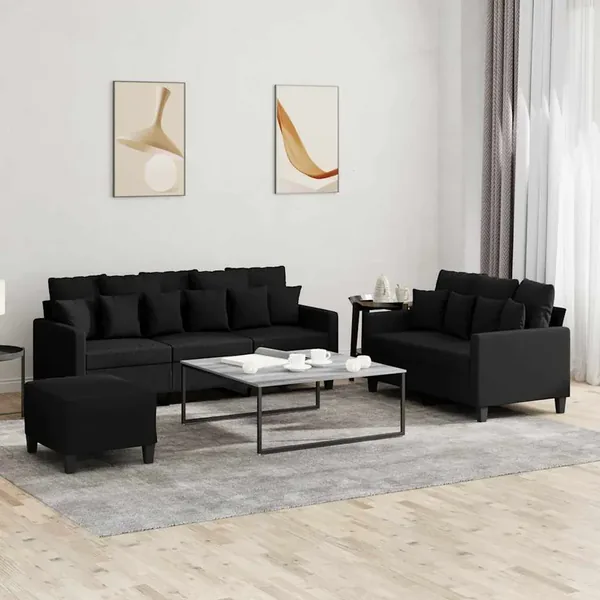 Ensemble de canapés 3 pcs avec coussins Noir Tissu