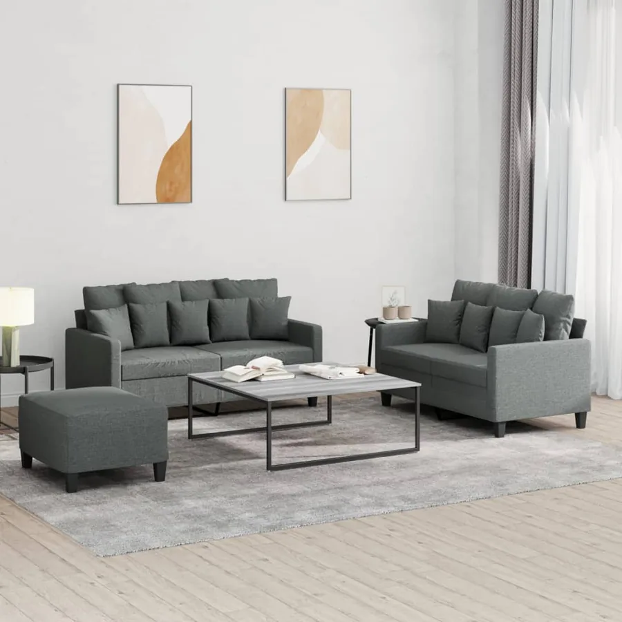 Ensemble de canapés 3 pcs avec coussins Gris foncé Tissu