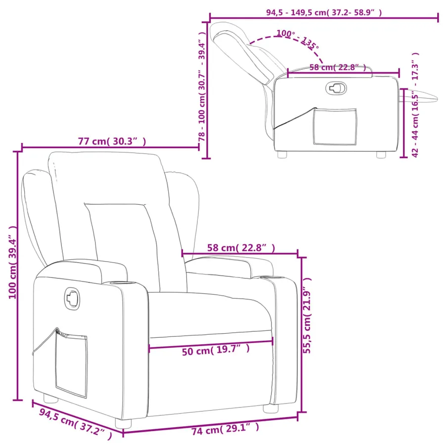 Fauteuil inclinable en tissu crème - 11