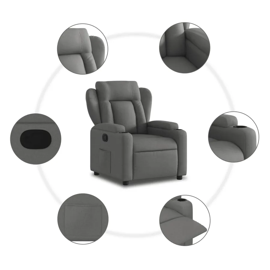 Fauteuil inclinable en tissu gris foncé - 5